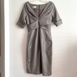 VINTAGE YSL SILK COTTON RARE PREPPY OFFICE ACADEMIA V NECK WRAP COCKTAIL DRESS